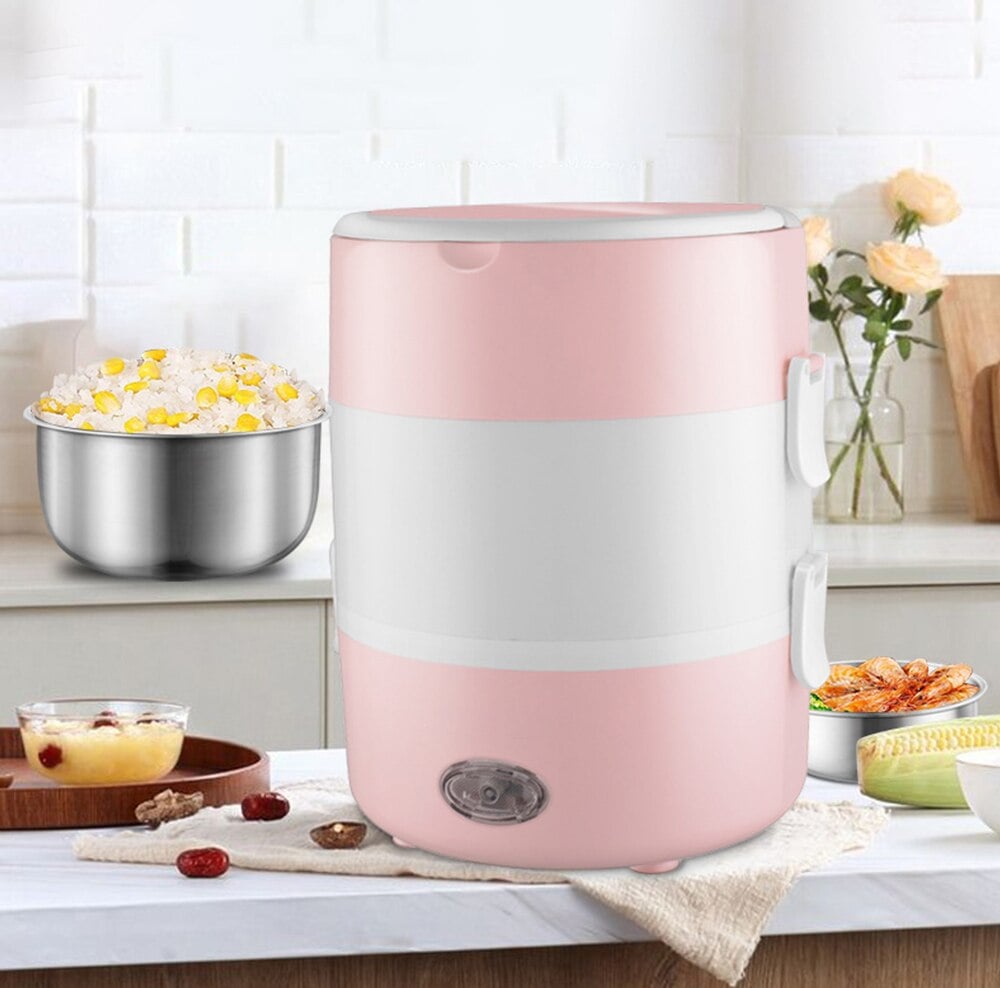 trois compartiments lunch box chauffante electrique rose