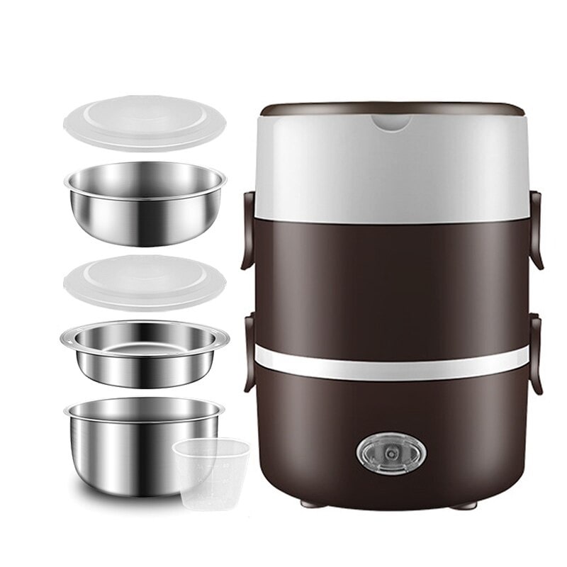 lunch box chauffante electrique marron trois compartiments