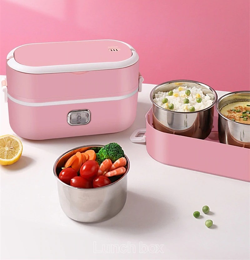 Lunch box chauffante rose bol en acier inoxydable