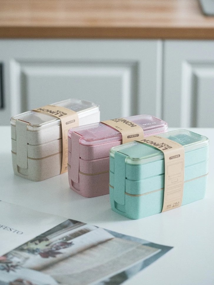 lunch box healthy beige rose et verte