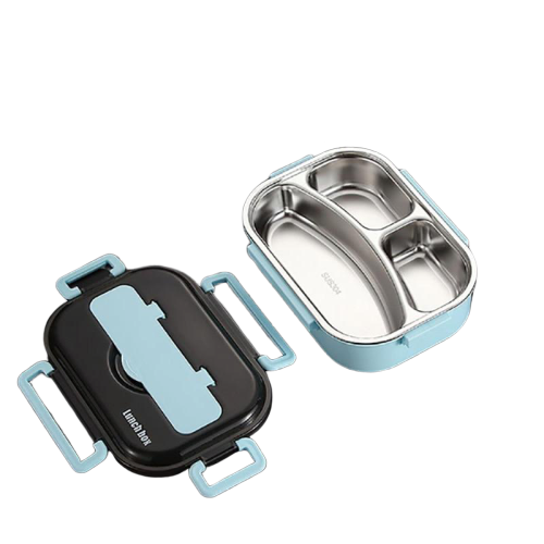 lunch box acier inoxydable bleu trois compartiments