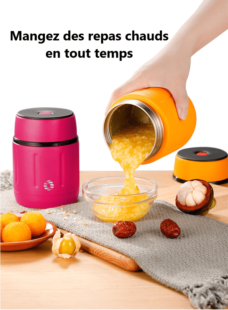 repas chaud lunch box isotherme jaune et rose