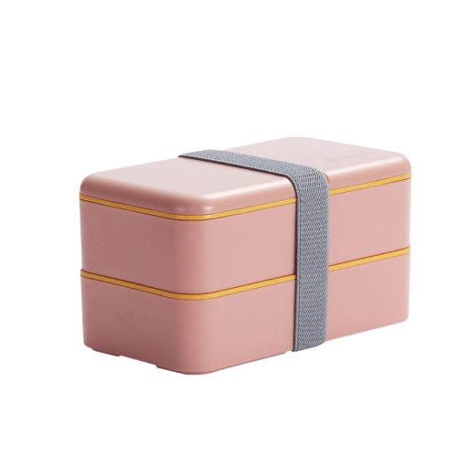 Lunch box blanche rose avec compartiment et set de 3 couverts en inox ON  THE GO