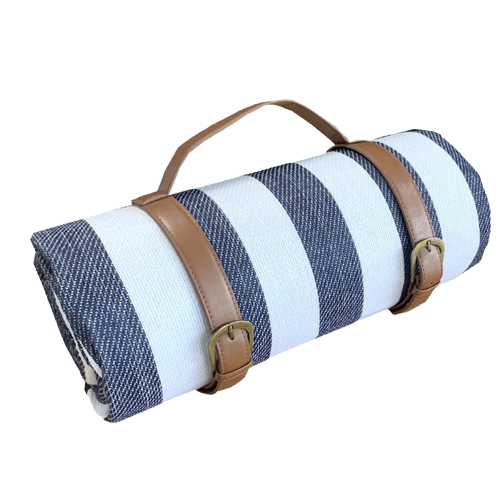 grande couverture picnic bleu rayé
