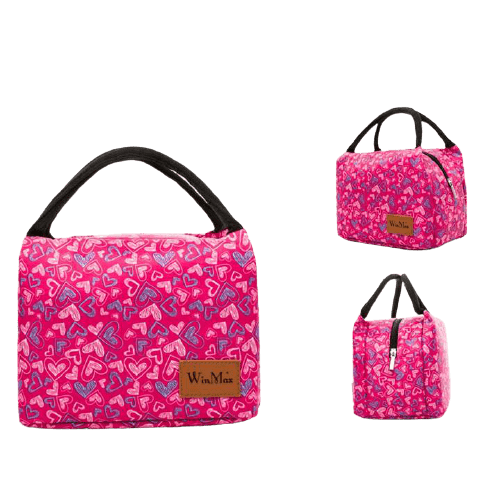 sac repas isotherme rose motif coeurs