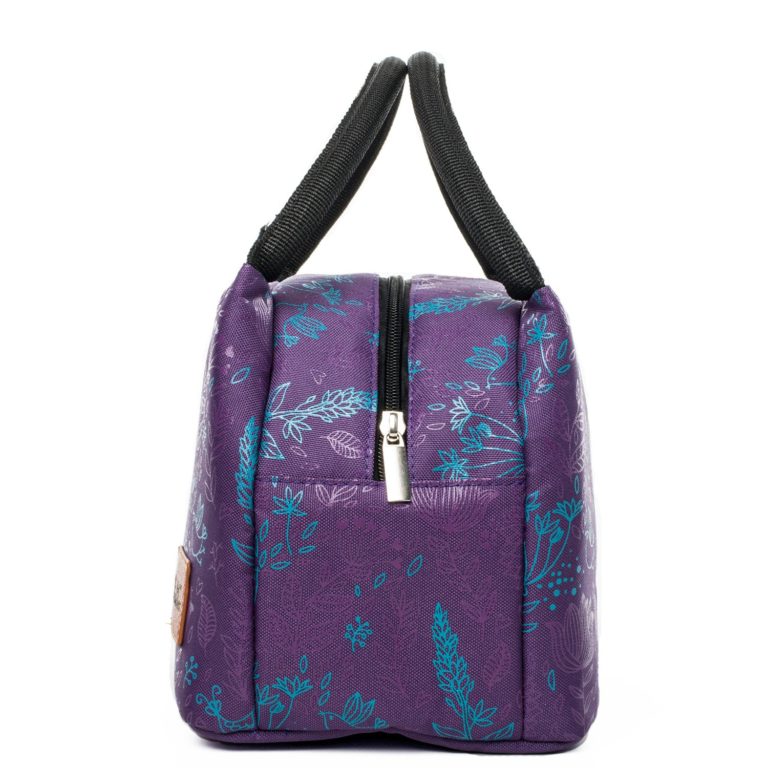 sac dejeuner isotherme violet motif feuilles