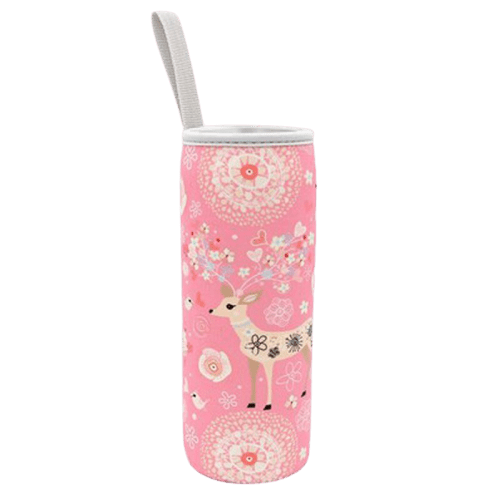 sac isotherme pour bouteille rose au motif de biche
