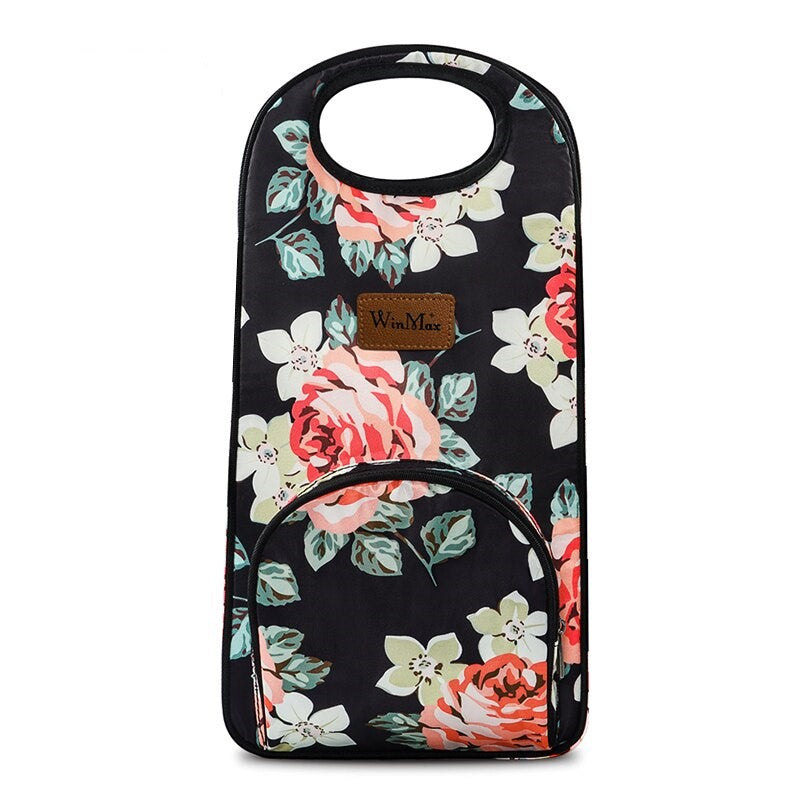 Sac isotherme fleuri bouteille vin