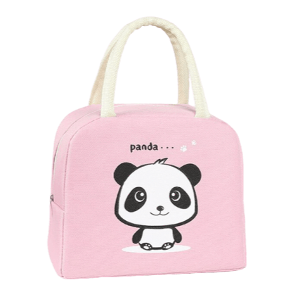 sac isotherme repas rose avec panda blanc et noir