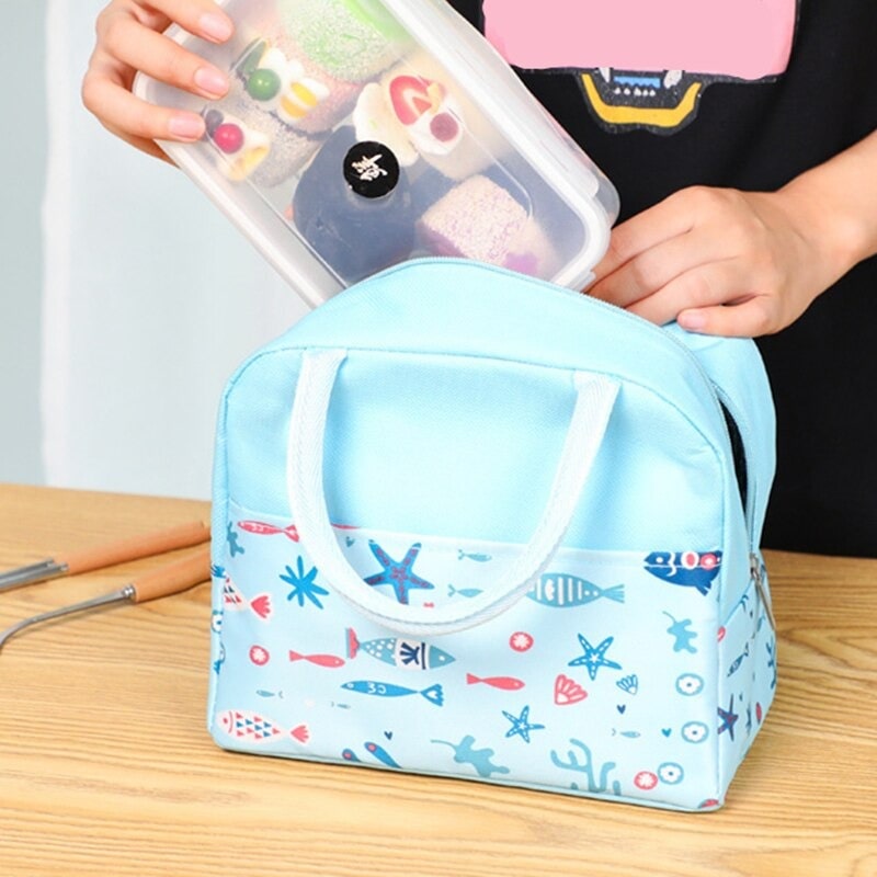 sac isotherme bleu poisson avec boite a repas