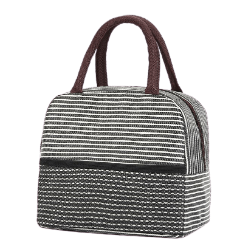 sac isotherme rayé en blanc et noir pour repas