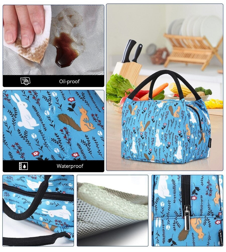 sac isotherme repas bleu fleurs waterproof