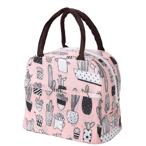 sac isotherme pour repas rose au motif cactis et succulent