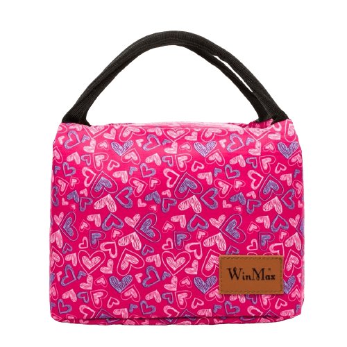 sac isotherme rose motif cœurs