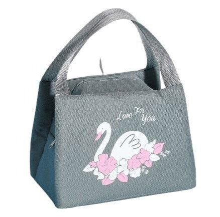 sac isotherme gris pour repas avec un cygne blanc