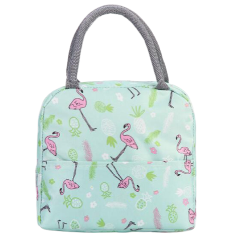 sac isotherme bleu pour repas au motif flamants roses