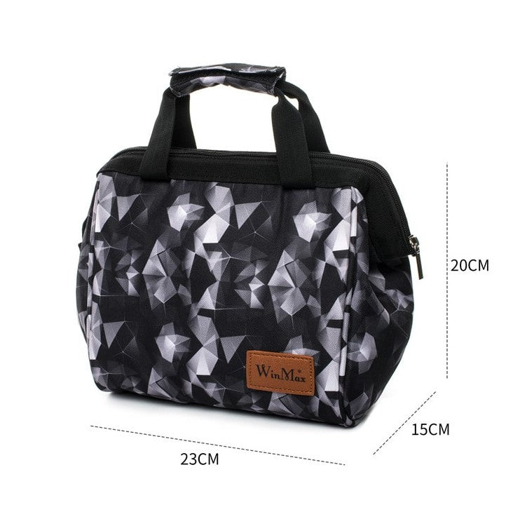 dimension sac lunch box noir géométrique