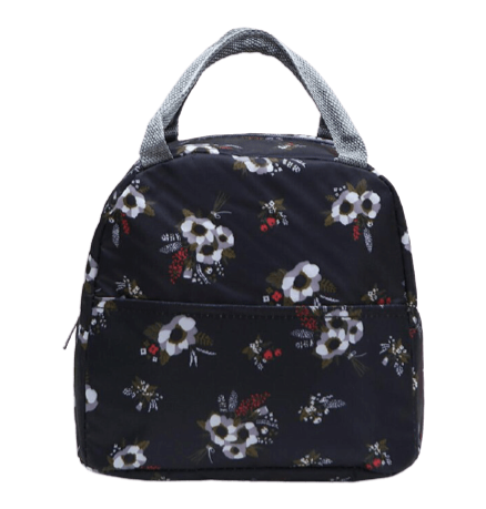 sac isotherme repas noir au motif de fleurs