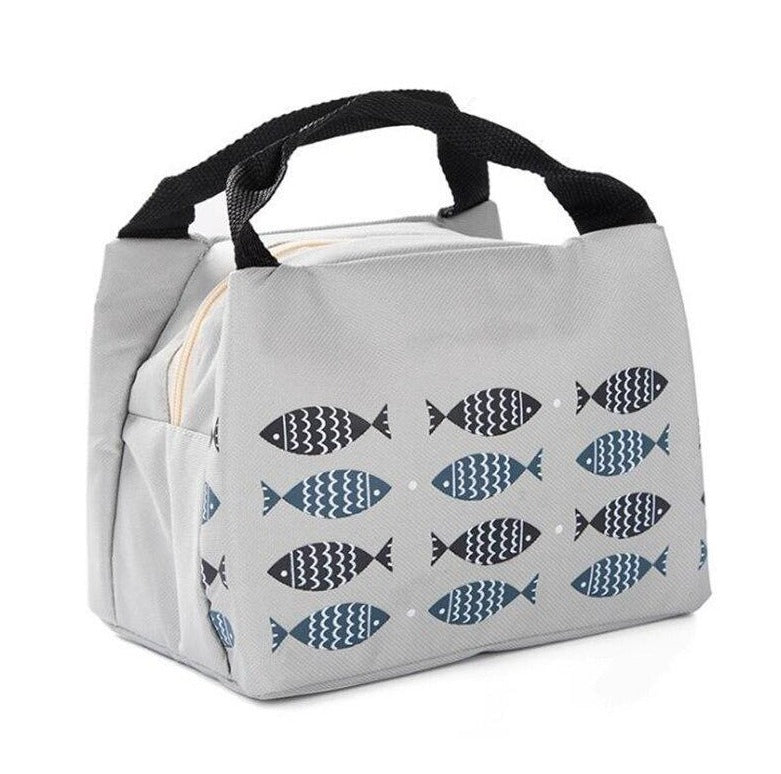 sac isotherme pour repas gris motif poissons