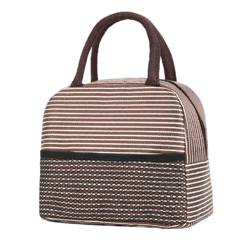 sac isotherme repas rayé blanc et marron