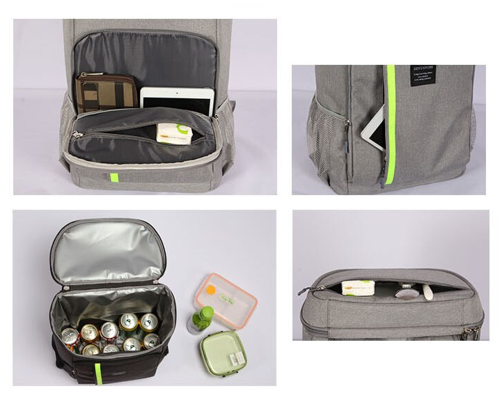 Différents compartiments du sac à dos lunch box
