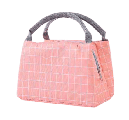 sac isotherme repas couleur blanc et carreaux roses