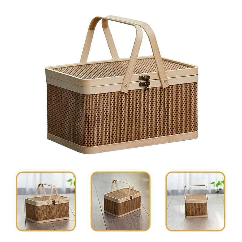 trois vues panier en bambou pour repas