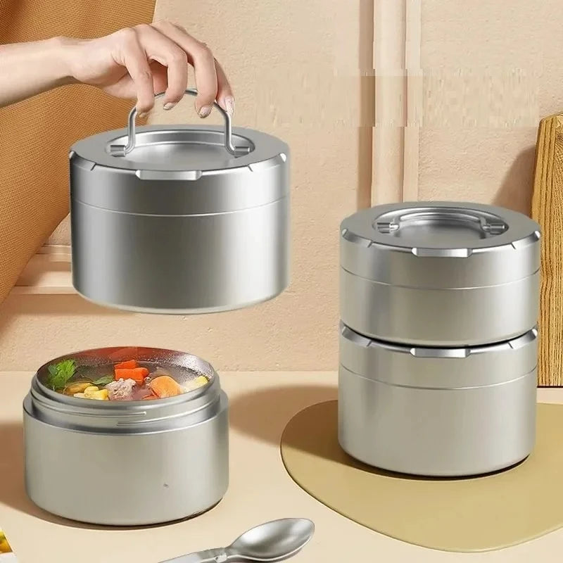 Boîte Repas Isotherme Ronde en Inox avec Poignée