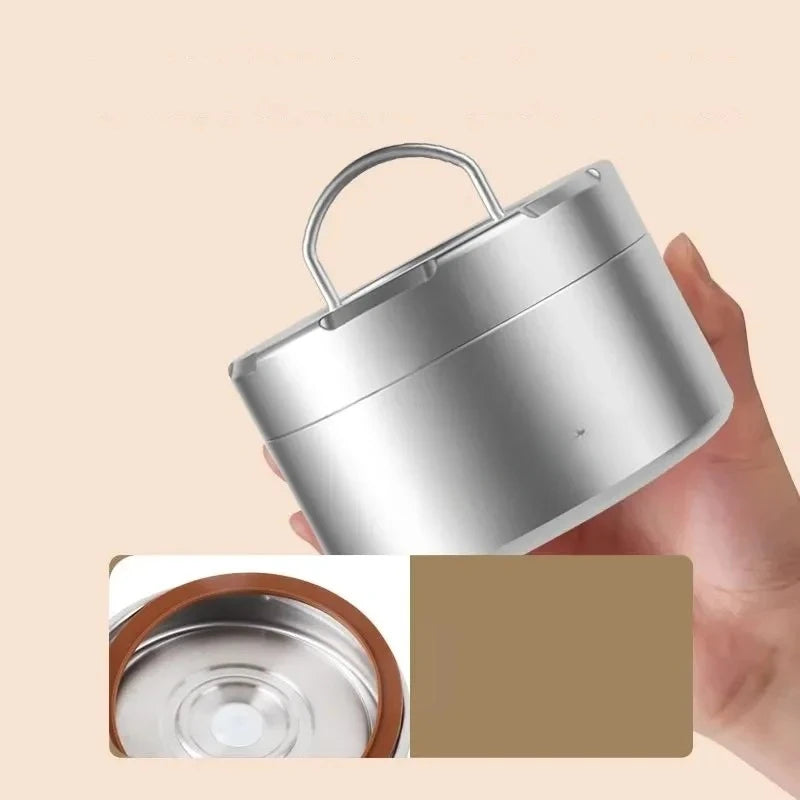 Boîte Repas Isotherme Ronde en Inox avec Poignée