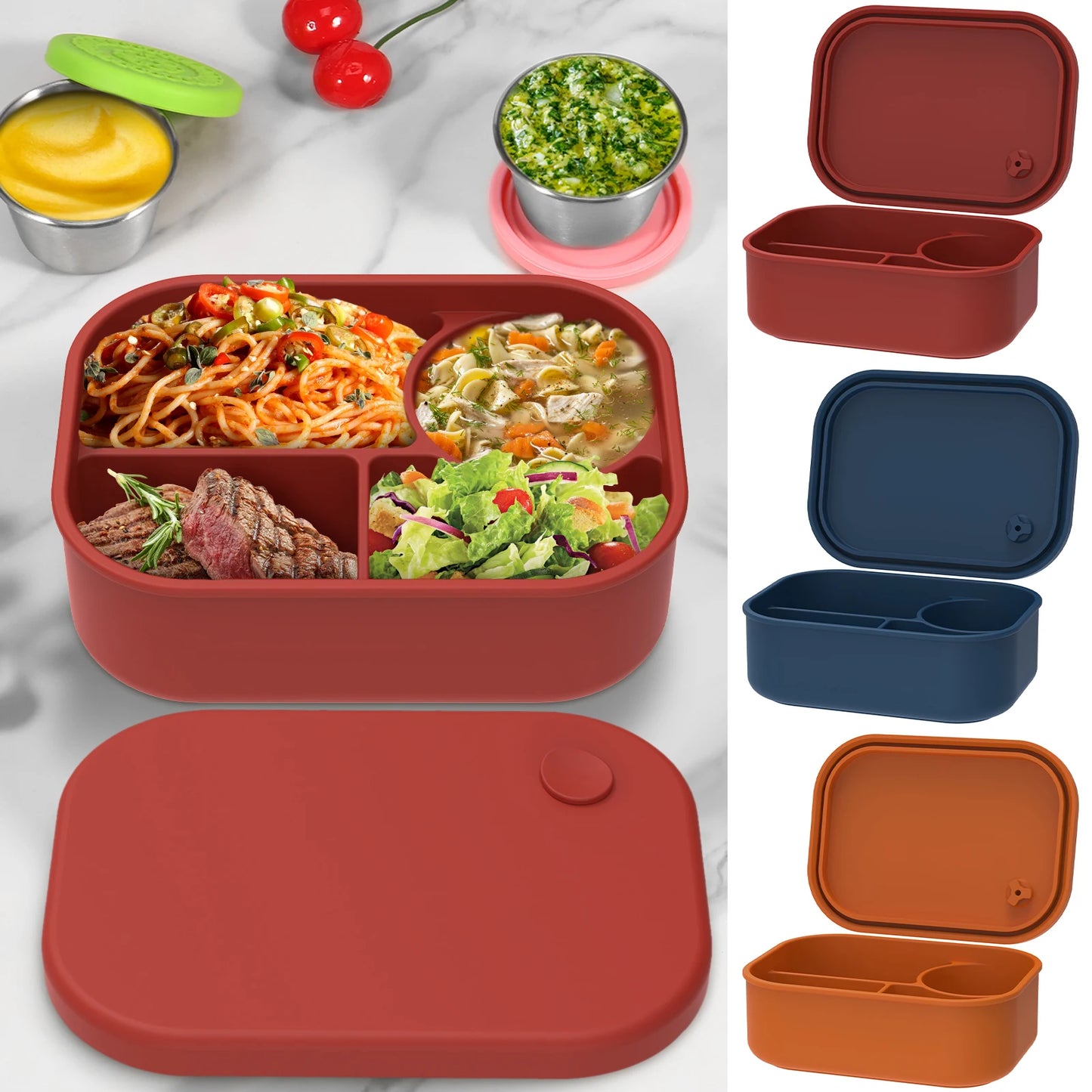 Boîte à Bento en Silicone 4 Compartiments Anti-Fuite (500 ml)