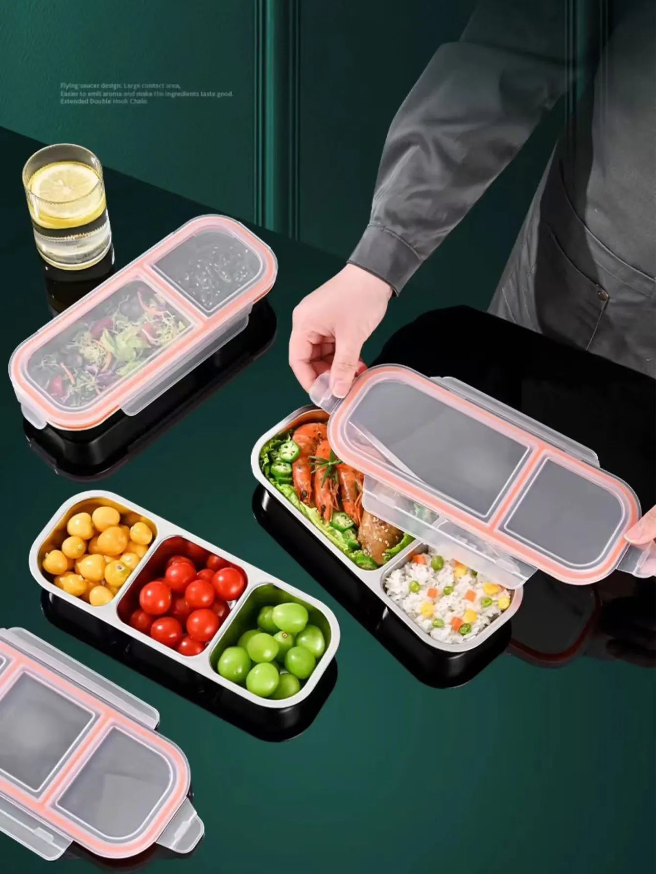 Boîte Repas Slim en Acier Inoxydable 3 Compartiments