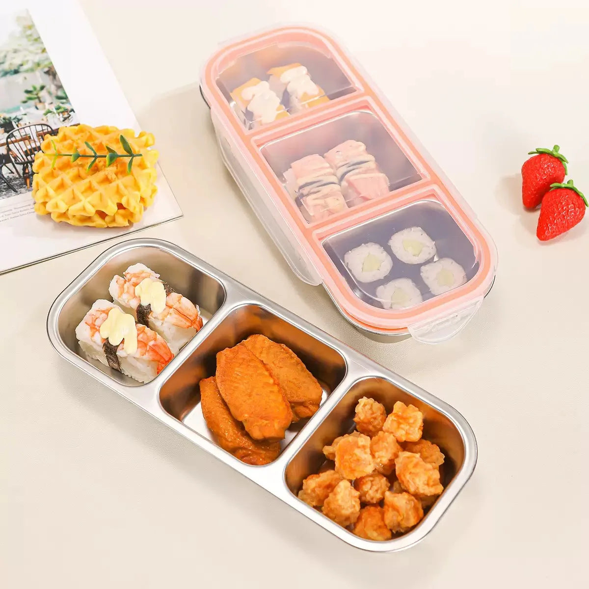 Boîte Repas Slim en Acier Inoxydable 3 Compartiments