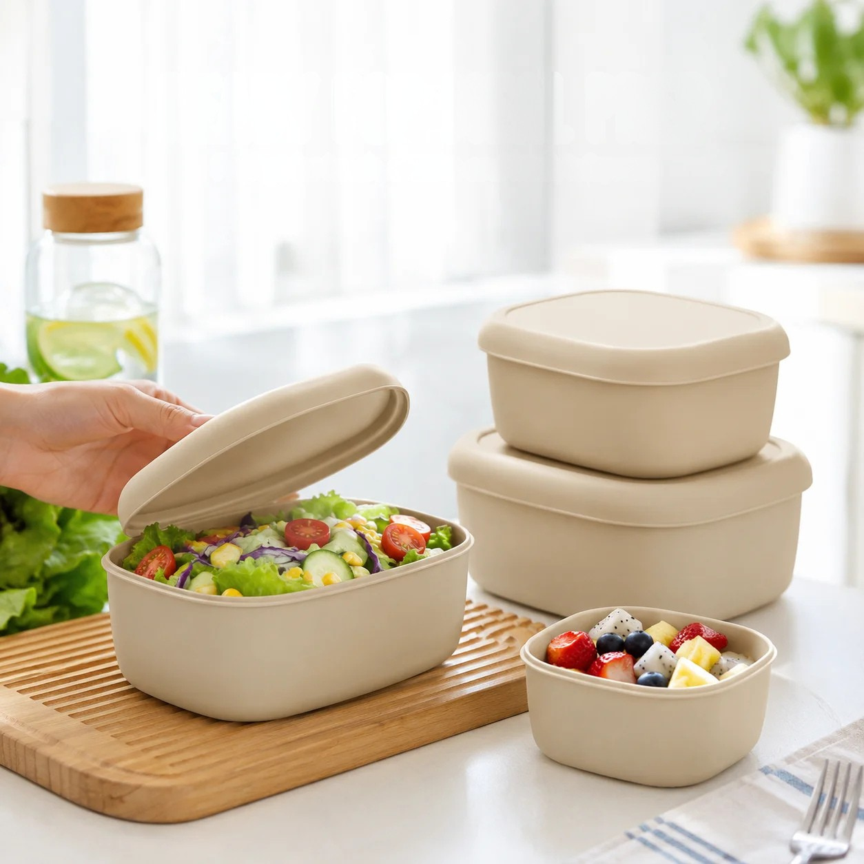 Set de 3 Boîtes Repas en Silicone Alimentaire avec Couvercles