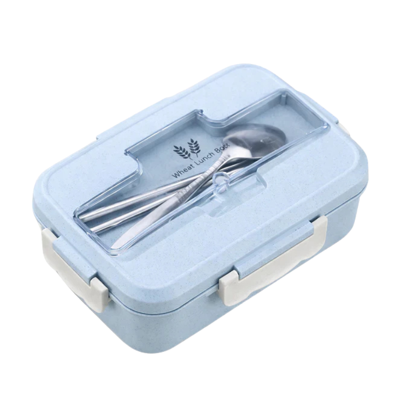 lunch box avec couverts bleue