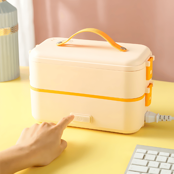 lunch box electrique deux etages beie et orange