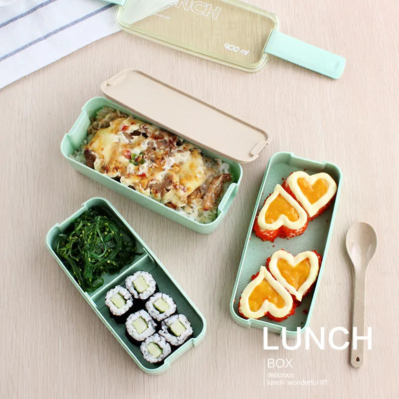 Lunch box paille de blé 3 compartiments avec repas sain