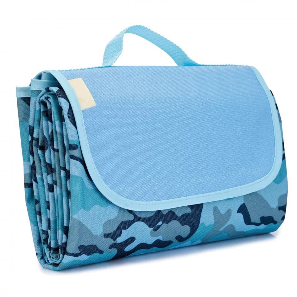 nappe picnic motif camouflage bleu