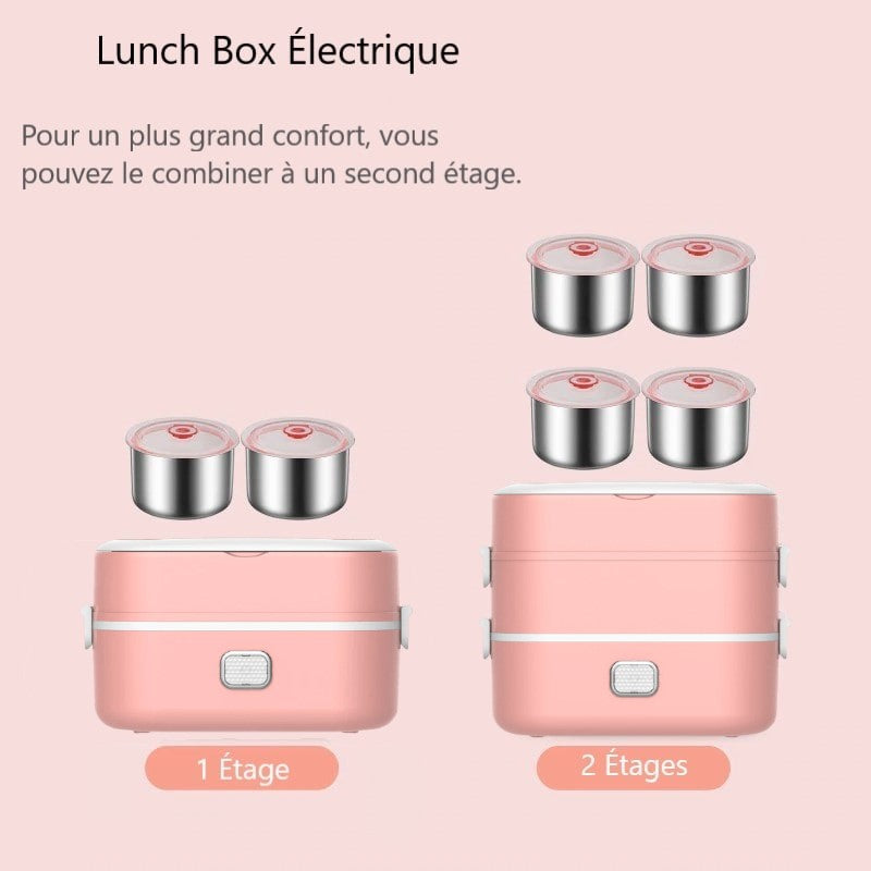 Lunch Box electrique rose avec etages et bol en inox