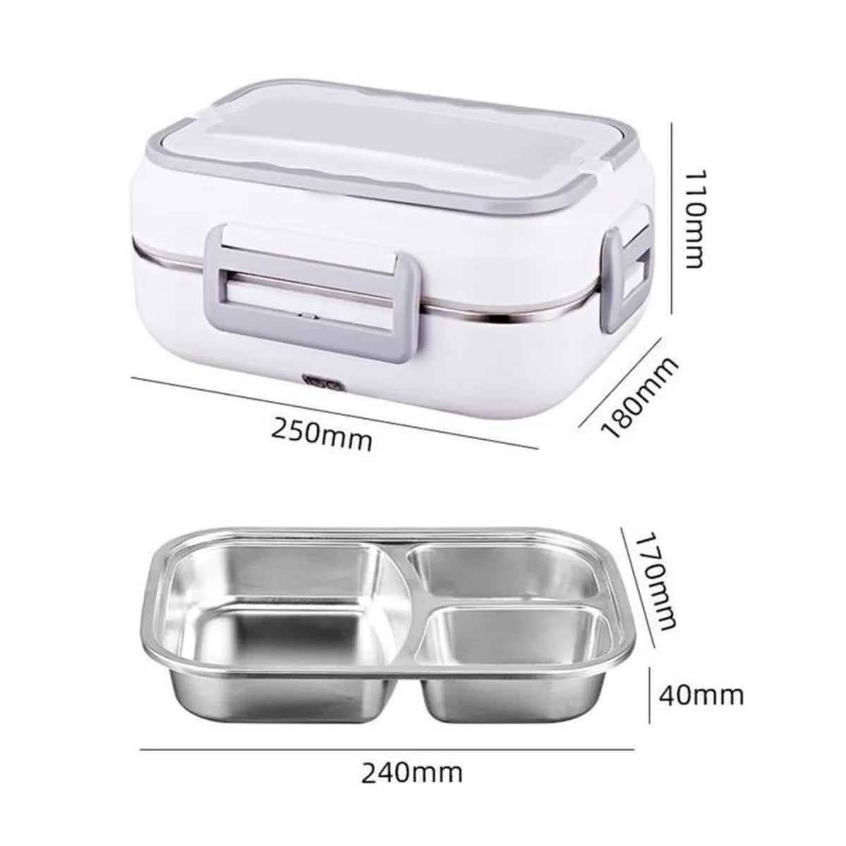 Dimension lunch box chauffante grise