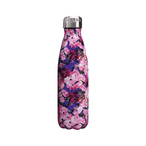 gourde inox bouteille isotherme dahlia roses et violettes