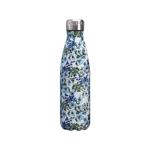 gourde inox bouteille isotherme motif fleurs originales bleues et vertes