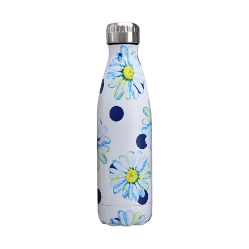 gourde inox bouteille isotherme motif fleur marguerite et point bleu