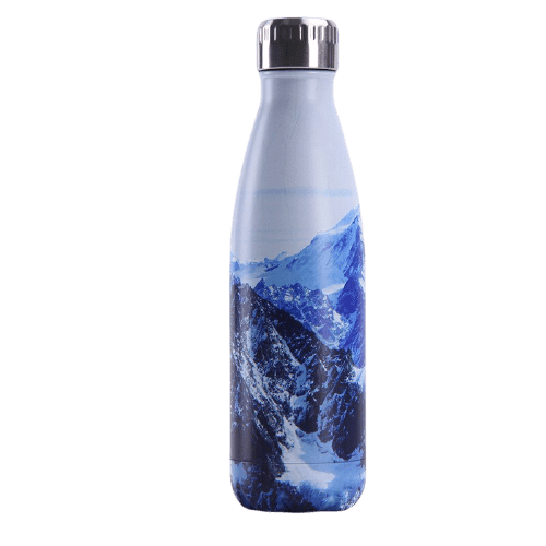 gourde inox bouteille isotherme motif paysage montagne avec de la neige