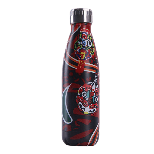 gourde inox bouteille isotherme original art abstrait noir et rouge