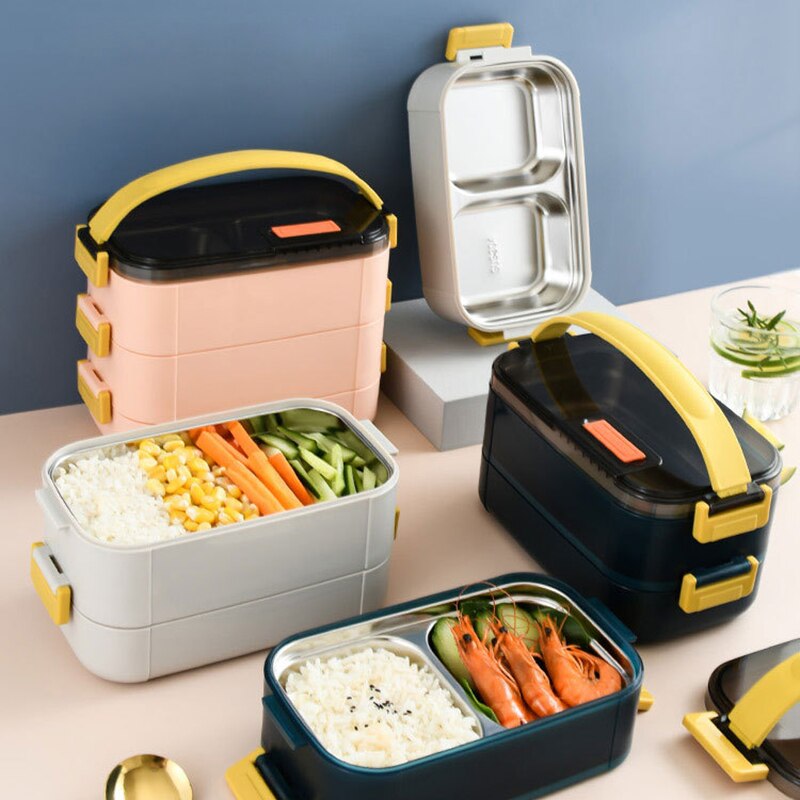 Lunch Box Inox Blanche à Étages | Healthy Lunch