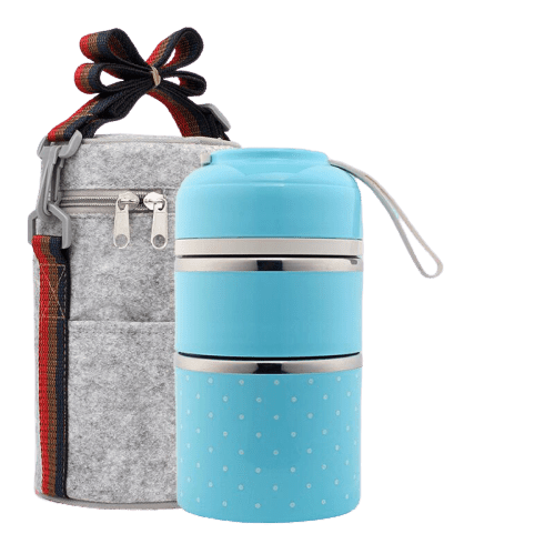 lunch box isotherme bleue deux compartiments avec sac