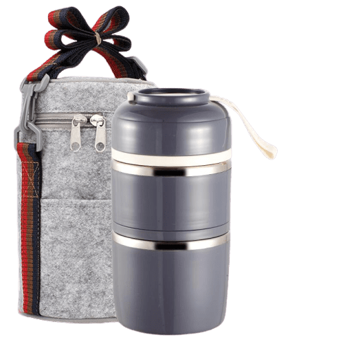 lunch box isotherme grise deux compartiments avec sac