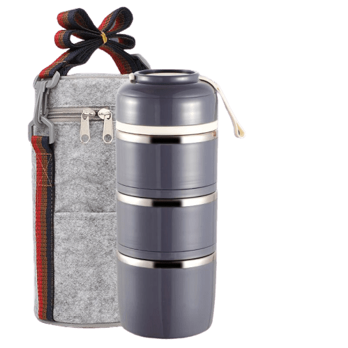 lunch box isotherme grise trois compartiments avec sac