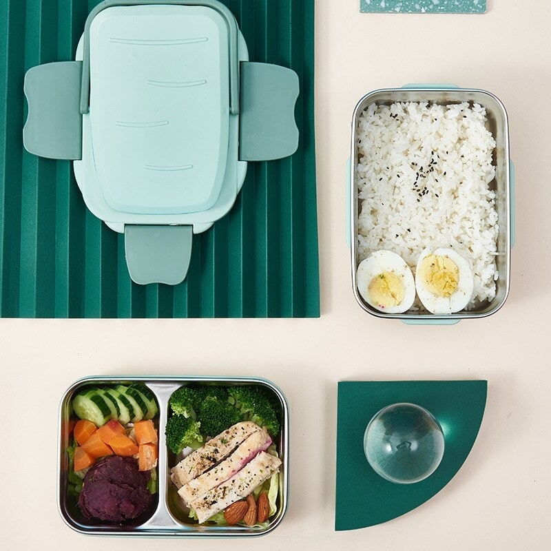 Lunch Box Inox Compartimentée Verte | Healthy Lunch