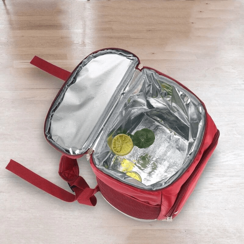 sac a dos isotherme rouge thermos glaciere interieur